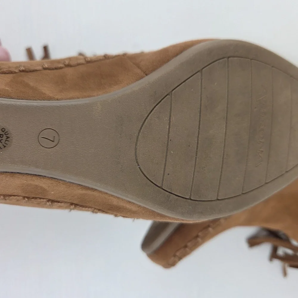 Arizona Tarlo Moccasin Style Faux Suede Fringe Ankle Boot Bootie Brown Womens 7M